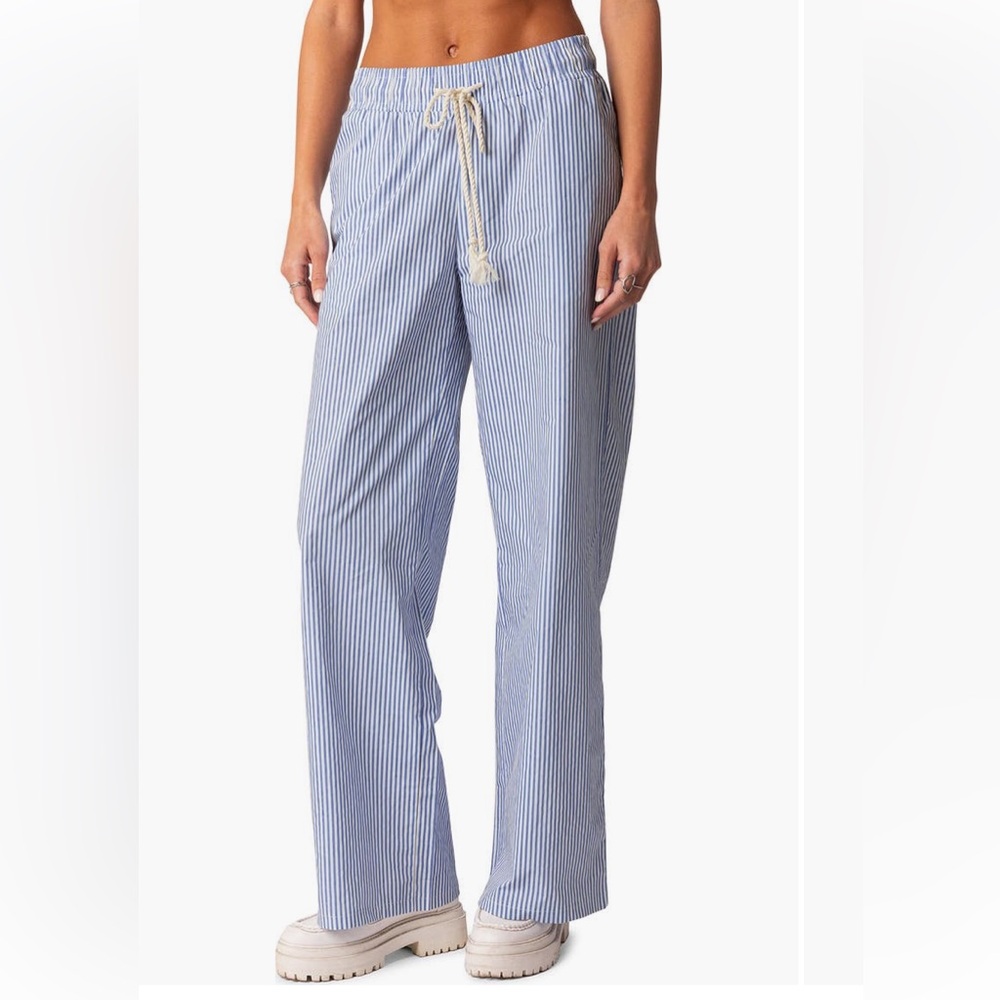 Edikted Blue and White Striped Lounge Pants